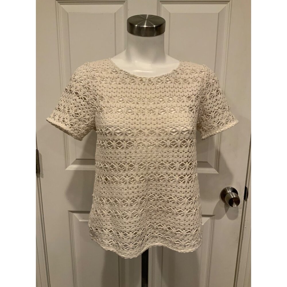 Joie Cream Woven Loose Knit Shirt W/ Short Sleeves, Size Medium